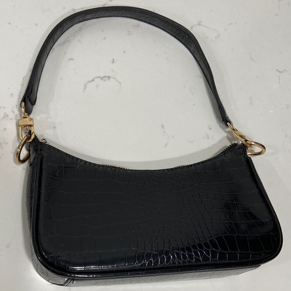 Black Crocodile Print Vegan Leather Clutch Bag/Shoulder Bag 🔥 - Picture 3 of 5